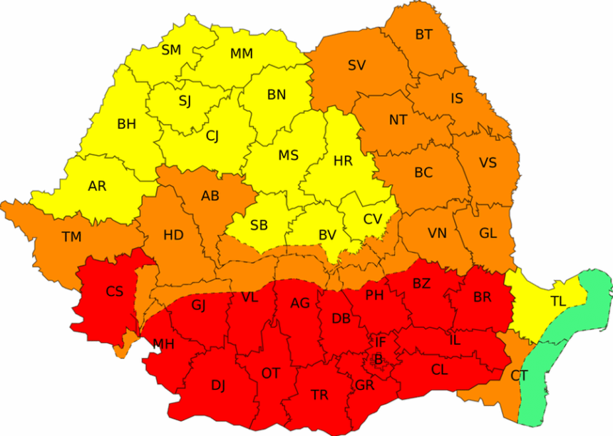 iasul intra sub avertizare de cod portocaliu de canicula 16 judete din sudul tarii si pentru bucuresti sub cod rosu vijelii extreme in vestul tarii 686b8cf65aca9