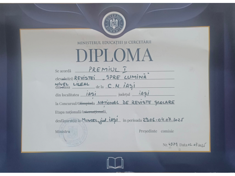 publicatia colegiului national iasi este din nou laureata la concursul national al revistelor scolare 68779f9546757