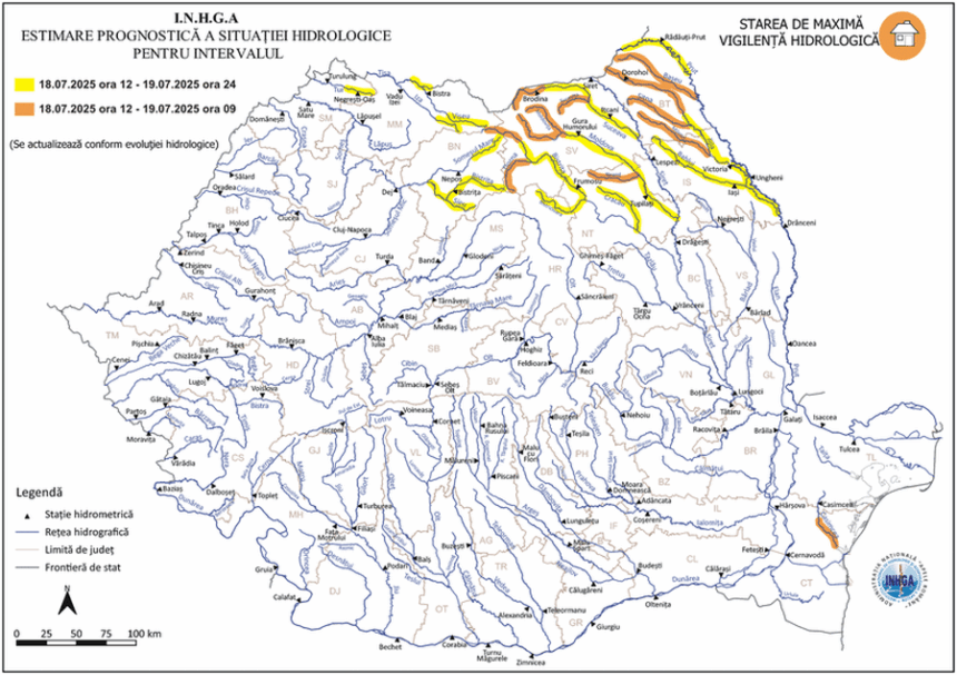 risc de inundatii pe mai multe rauri din nordul si estul tarii avertizare hidrologica cod portocaliu si cod galben 687a1baa99c44