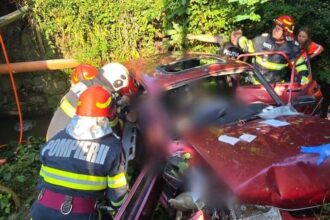 o soferita de 78 de ani a murit dupa ce a plonjat cu masina in albia unui rau alte trei persoane aflate in masina au fost ranite 6895c07198768