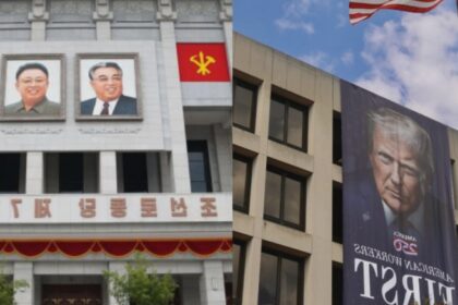 trump si a pus un portret imens pe o cladire publica democratii au luat foc multumim gloriosului conducator 68adf5261fe66