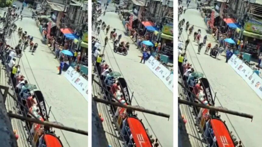 incident socant la turul venezuelei o motocicleta a politiei s a izbit de ciclisti in plina cursa 68c1e62fb78f2