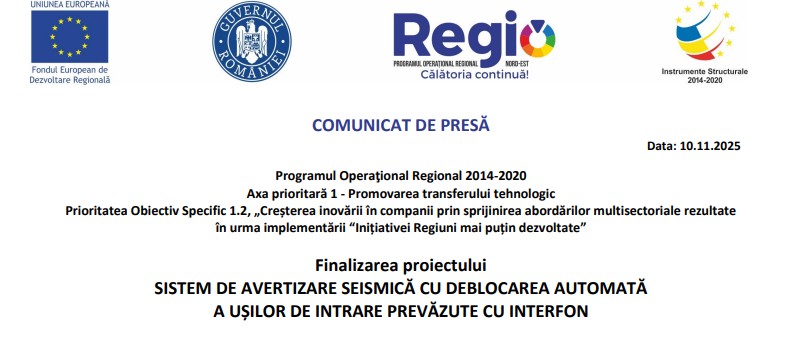 a fost finalizat proiectul sistem de avertizare seismica cu deblocarea automata a usilor de intrare prevazute cu interfon p 6912e35e1b753