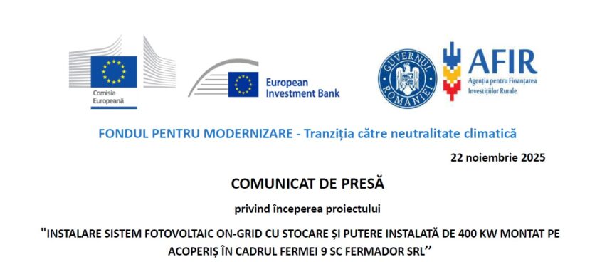 a inceput derularea proiectului instalare sistem fotovoltaic on grid cu stocare si putere instalata de 400 kw montat pe acoperis in cadrul fermei 9 sc fermador srl p 69214b61e93ec