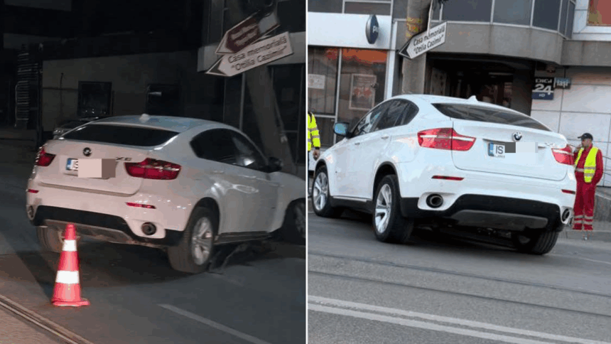 un bmw s a infipt intr un stalp in fata sediului digi24 din iasi mister total masina a stat ore intregi la locul accidentului 69eefc215e5dc