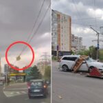 video acoperisul unui bloc este smuls de vant si ajunge pe o masina care circula regulamentar momentul surprins de o camera de bord 69ede67bea6fc