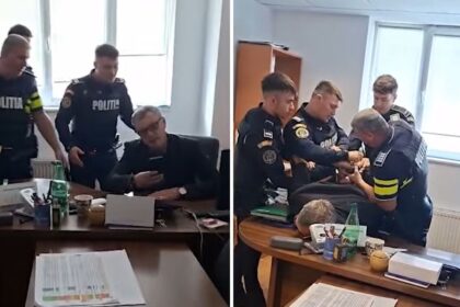 video un sef de institutie care a amenintat un jurnalist iesean ridicat din birou cu catuse de politisti se incuiase in birou dupa ce a fost suspendat din functie 69f9e7179367a